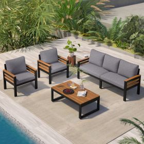 4-Piece Outdoor Furniture Sofa Set for 5 People with Acacia Wood Armrests