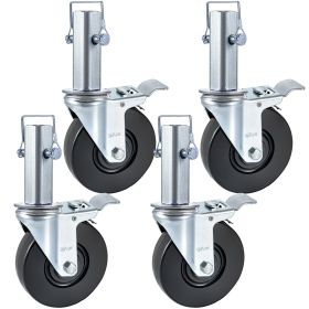 VEVOR 4 Pack 5Inch Scaffolding Rubber Swivel Caster Wheels with Dual Locking Heavy Duty Casters 1.25Inch Square Stem 440LBS Capacity per Wheel