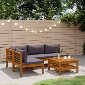 5 Piece Patio Lounge Set with Cushion Solid Acacia Wood