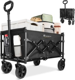 RAINBEAN Collapsible Wagon Cart Foldable Heavy Duty Folding Wagon Large Capacity Shopping Cart Utility for Camping Garden Beach Sports Fishing