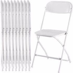 10 Pcs Folding Chair Plastic, Foldable Stackable Portable Seat with Metal Frame 330lb Capacity, Outdoor/Indoor Commercial for Party, Wedding, Eve