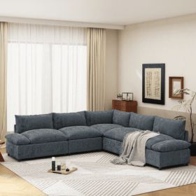 115.5 Modular Deep Gray Sectional Sofa With Durable Polyester Upholstery, Plush Cushions, Hidden Storage Compartments, And Versatile Design For L (Option: Dark Gray)