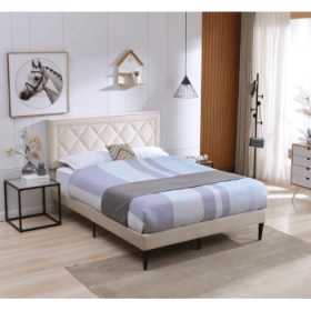 Modern Curved Upholstered Bed, Nailhead Trim Queen (Option: Cream)
