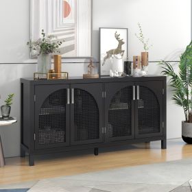 TREXM Sideboard With Rattan Door & Metal Handles For Living Room (Color: Black)