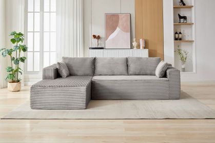 L-Shaped Compression Sofa Bed With Corduroy Fabric - Convertible Sectional Sofa, Foldable Floor Couch Sleeper, Space-Saving Flannel-Like Lounge F (Color: Grey)