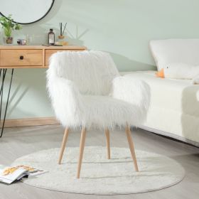 WHITE Faux Fur Upholstered Make Up Chair Side Dining Chair With Metal Leg WHITE Beech Metal Leg (Color: White)