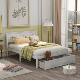 Full Size Platform Bed With Under-bed Drawers, White (Color: White)