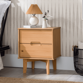Mid-Century Modern Solid Wood 2-Drawer Nightstand Natural Pine (Option: Natural Wood)