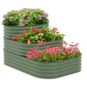Outsunny 3-Tier Galvanized Steel Raised Garden Bed Kit, 62.25 X 43 X 32.25, 3 Combining Planter Boxes With Rubber Strip Edging, Open Bottom For B (Color: Green)