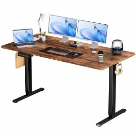 Electric Adjustable Height Standing Desk Sit To Stand Up Desk With Splice Board, Rising Home Office Computer Table With 2 Hook And Wire Hole For (Option: Brown63x24)