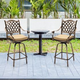2pcs Antique Bronze Beige Cushion Mesh Backrest Cast Aluminum Bar Chair (Option: Bronze colored)