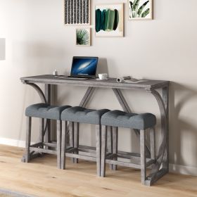 Bar Table Set With Power Outlet, Bar Table And Chairs Set, 4 Piece Dining Table Set, Industrial Brea (Option: Gray)