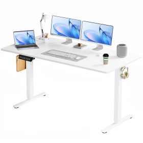 Electric Adjustable Height Standing Desk Sit To Stand Up Desk With Splice Board, Rising Home Office Computer Table With 2 Hook And Wire Hole For (Option: White63x24)