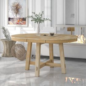 TREXM Farmhouse Extendable Round Dining Table With 16 Leaf Natural Wood (Option: Natural Wood Wash)