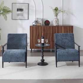 26.38 Modern Beige Lounge Chair With Polyester Upholstery And Sturdy Metal Frame, Ideal For Living Room, Bedroom, Or Office (Option: Blue Gray-2PCS)