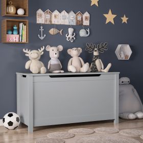 Kids Wooden Toy Box Storage With Safety Hinged Lid For Ages 3Gray (Option: Gray)