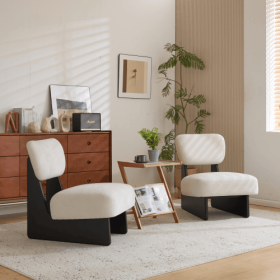 Set Of 2  Modern Beige Lounge Chair With Polyester Upholstery, Sturdy Black Wood Base, Minimalist Design, Stylish And Comfortable Accent Seating (Option: Black White)