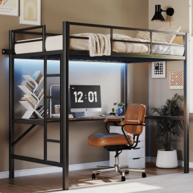 Metal Loft Bed For Home Use (Color: Black)