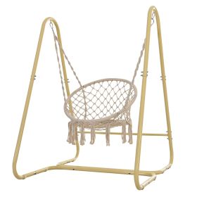 Swing Chair Handmade Macrame Swing Hammock Chair With Stand (Option: Cream Color)