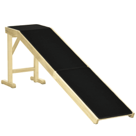 PawHut Dog Ramp For Bed, Pet Ramp For Dogs With Non-Slip Carpet And Top Platform, 74 X 16 X 25, Natural (Option: Natural)