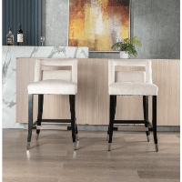 Suede Velvet Barstool With Nailheads Dining Room Chair 2 Pcs Set - 26 Inch Seater Height (Option: Cream)