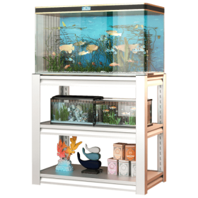 20-30 Gallon Fish Tank Stand - Metal Aquarium Stand, 34 W X 18 D X 31H Adjustable Heavy Duty Reptile Tank Stand, Adjustable 3-Tier Fish Tank Rack (Option: Antique White)