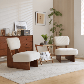 Set Of 2  Modern Beige Lounge Chair With Polyester Upholstery, Sturdy Black Wood Base, Minimalist Design, Stylish And Comfortable Accent Seating (Option: Walnut White)