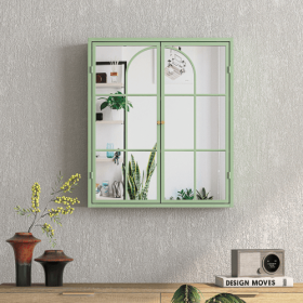 23.62 Vintage Two Door Wall Cabinet With Mirror, Three-level Entrance Storage Space For Living Room, Bathroom, Dining Room, Green (Color: Green)