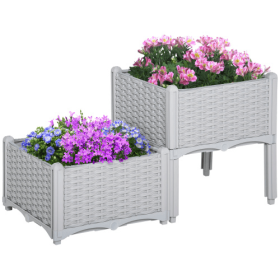 Outsunny 2 Piece Raised Garden Bed With Legs, Self-Watering Planter Box Raised Bed To Grow Flowers, Herbs  Vegetables, Gray (Option: Gray)