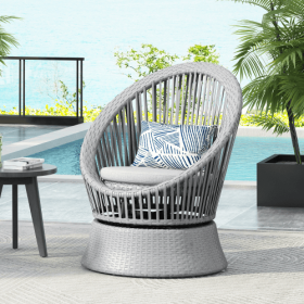 26.7 Modern Gray Wicker Lounge Chair With Rattan And Iron Frame, Featuring A Stylish Round Design, Perfect For Living Room, Patio, Or Balcony Rel (Option: Silver grey)