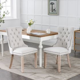 Nikki Modern Tufted Solid Wood Flax Upholstered Dining Chair (Color: Beige)