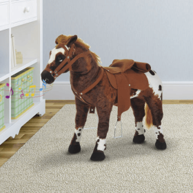 Qaba Sound-Making Ride On Horse For Toddlers 3-5, With Neighing And Galloping Sound, Stuffed Animal Horse Toy For Kids With Padding, Soft Feel, B (Color: brown)