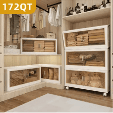 172 QT 21.6 Inch Wide Clear Door Foldable Storage Box  3-Tier Large Capacity Organizer, Easy Access, Moving Essential, Space-Saving Foldable Desi (Color: Beige)