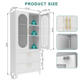 2 Doors 2 Drawers Cabinet (Color: White)