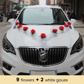 White/Red Rose Artificial Flower Wedding Car Decor Kit Bridal Car Decorations Romantic Fake Rose Ribbons Silk Flower Door Handle (Color: Set C, Ships From: CN)