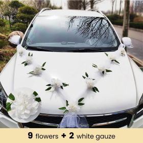 White/Red Rose Artificial Flower Wedding Car Decor Kit Bridal Car Decorations Romantic Fake Rose Ribbons Silk Flower Door Handle (Color: Set D, Ships From: CN)