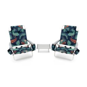 2 Packs 5-Position Outdoor Folding Backpack Beach Table Chair Reclining Chair Set (Color: Green)
