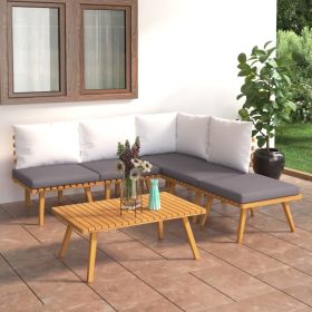 6 Piece Patio Lounge Set with Cushions Solid Acacia Wood (Color: brown)