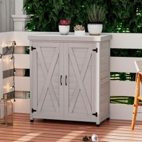 Potting Bench with Storage Cabinet and Metal Table Top for Outdoor Patio,Outdoor Work Station Table (Color: as picture)