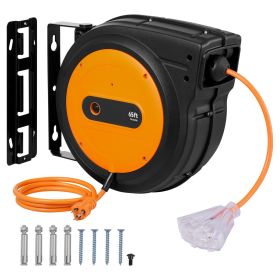 VEVOR Retractable Extension Cord Reel Power Cord Reel 65FT 12AWG 3C SJTOW (Option: Black orange)