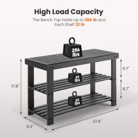 3-Tier Bamboo Shoe Rack Bench, Compact Storage Organizer, 286lb Capacity, Suitable For Entryway Bedroom Living Room Balcony (Color: Black)