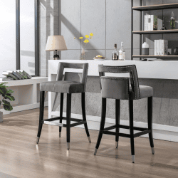 Suede Velvet Barstool With Nailheads Dining Room Chair2 Pcs Set - 30 Inch Seater Height (Color: Grey)