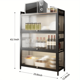 4-Tier Bakers Racks For Kitchens, Kitchen Storage Cabinets, Microwave Stand, Kitchen Shelves For Spices, Pots And Pans Cabinet Send With Of Brake (Color: Black)
